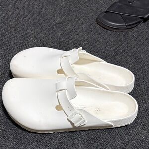 Birkenstock White Slip-On Clog Sandals with Buckle Strap - Men’s 13
